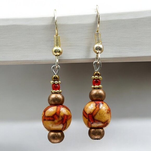 Earth Tone Drop Earrings Handmade - Picture 2 of 4